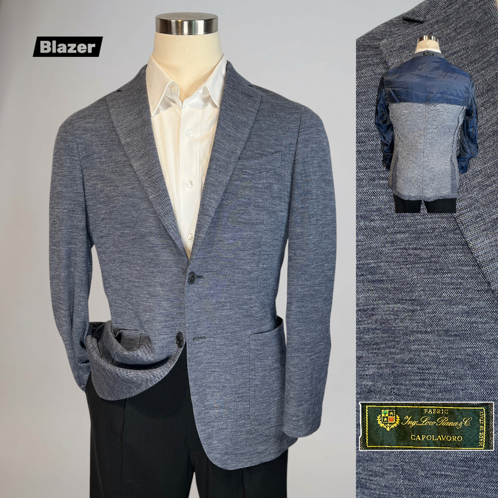 Saks Loro Piana Italy Casual Blazer 40R Heathered Blue Unstructured Unlined